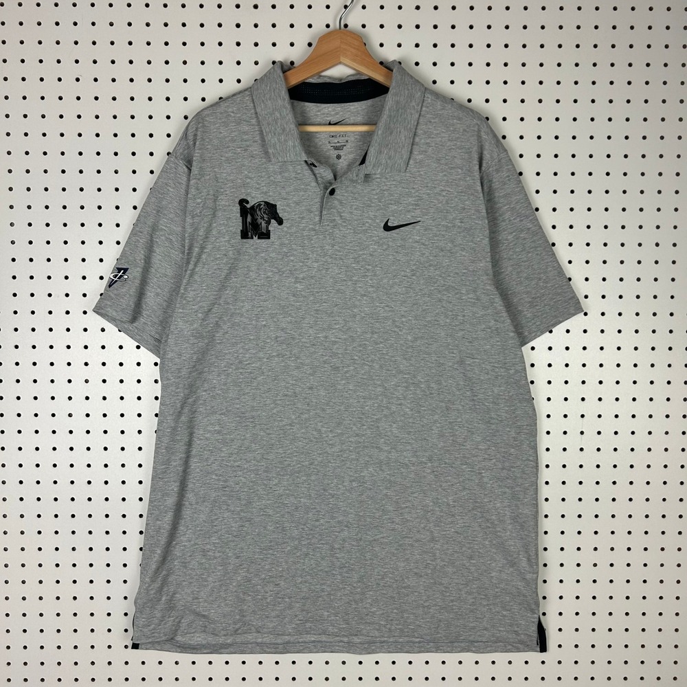 Nike 1 Cent Memphis Tigers Polo Shirt Men's XL Gray Dri Fit Golf Stretch Penny